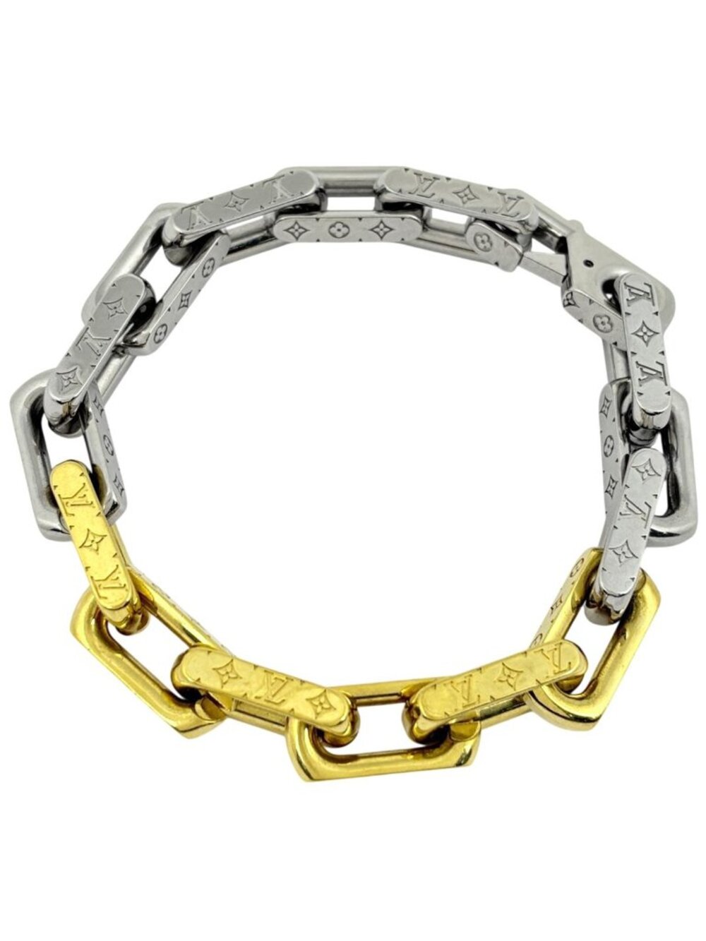 Louis Vuitton Bracelet Chain Monogram LV Silver Plated